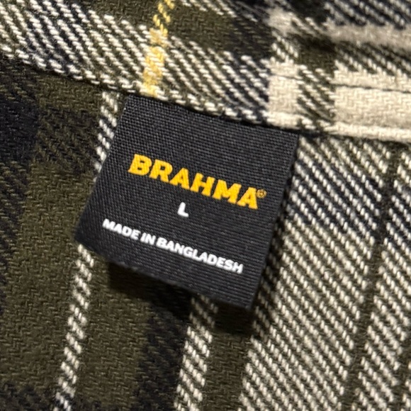 Brahma flannel shirt mens Large green white plaid button up cotton heavy work - Picture 6 of 8